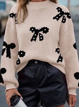 Load image into Gallery viewer, Pre-Order Pearl Embellished Bow Pattern Loose Sweater