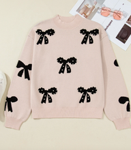 Load image into Gallery viewer, Pre-Order Pearl Embellished Bow Pattern Loose Sweater