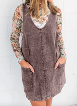 Load image into Gallery viewer, Pre-Order Vintage Washed Denim V Neck Suspender Mini Dress