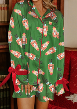 Load image into Gallery viewer, Pre-Order  Green Christmas Candy Contrast Trim Bow Knot Silky 2pcs Pajama Set