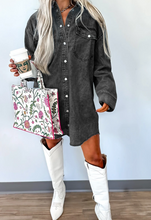 Load image into Gallery viewer, Pre-Order Black Chest Pocket Raw Hem Denim Loose Shirt Dress