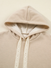 Load image into Gallery viewer, Pre-Order Beige Lace Drawstring Pullover Hoodie and High Waist Pants Corduroy Suit (Copy)