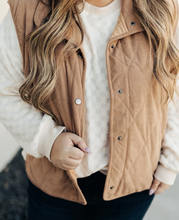 Load image into Gallery viewer, Pre-Order Camel Plus Size Quilted Cord Snap Button Vest Jacket