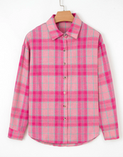 Load image into Gallery viewer, Pre-Order Sachet Pink Plaid Print Rounded Hem Long Sleeve Shirt with Pockets