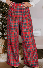 Load image into Gallery viewer, Pre-Order Red Festive Plaid Wide Leg Pull On Pants