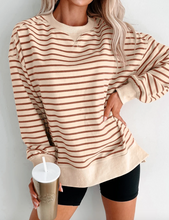 Load image into Gallery viewer, Pre-Order Khaki Stripe Ribbed Band Seam Detail Baggy Sweatshirt
