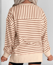 Load image into Gallery viewer, Pre-Order Khaki Stripe Ribbed Band Seam Detail Baggy Sweatshirt