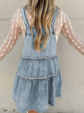 Load image into Gallery viewer, Pre-Order Dusk Blue Light Wash Tiered Flowy Overall Denim Dress