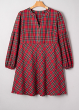 Load image into Gallery viewer, Pre-Order Red Plus Size Plaid Half Button Long Sleeve Holiday Dress