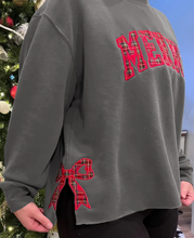 Load image into Gallery viewer, Pre-Order Medium Grey Plaid MERRY Bow Embroidered Plus Size Sweatshirt with Side Slits