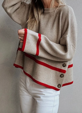 Load image into Gallery viewer, Pre-Order Ribbed Knit Contrasted Stripe Detail Button Side Loose Sweater