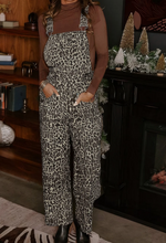 Load image into Gallery viewer, Pre-Order Brown Leopard Print Straight Leg Loose Denim Overall Jumpsuit