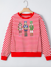 Load image into Gallery viewer, Red Stripe Christmas Nutcracker Sequin Patched Drop Shoulder Top