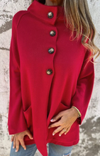 Load image into Gallery viewer, Pre-Order Fiery Red Collared Button Front Wrapped Cardigan Jacket