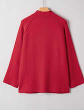 Load image into Gallery viewer, Pre-Order Fiery Red Collared Button Front Wrapped Cardigan Jacket