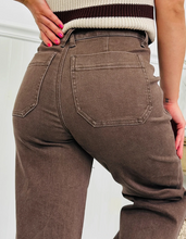 Load image into Gallery viewer, Pre-Order Dark Brown Retro Washed Patch Pocket Loose Jeans