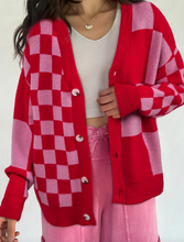 Load image into Gallery viewer, Pre-Order Fiery Red Mixed Plaid Relaxed Sweater Cardigan