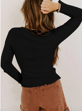 Load image into Gallery viewer, Pre-Order  Lace Neckline Button Decor Lettuce Edge Long Sleeve Ribbed Tops