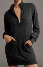 Load image into Gallery viewer, Pre-Order Zip up Collared Ribbed Patchwork Sweatshirts Dress with Pockets