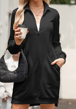 Load image into Gallery viewer, Pre-Order Zip up Collared Ribbed Patchwork Sweatshirts Dress with Pockets
