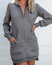 Load image into Gallery viewer, Pre-Order Zip up Collared Ribbed Patchwork Sweatshirts Dress with Pockets