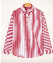 Load image into Gallery viewer, Pre-Order Red Stripe Patched Pocket Side Slit Loose Shirt