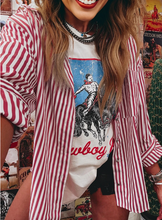 Load image into Gallery viewer, Pre-Order Red Stripe Patched Pocket Side Slit Loose Shirt