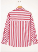 Load image into Gallery viewer, Pre-Order Red Stripe Patched Pocket Side Slit Loose Shirt
