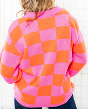 Load image into Gallery viewer, Pre-Order Sachet Pink Checkered Knit Polo Collar Baggy Sweater