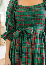 Load image into Gallery viewer, Pre-Order Tartan Plaid Square Neck Puff Sleeve Knot Waist Flared Midi Dresses