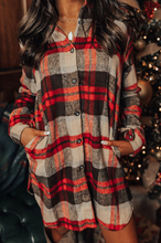 Load image into Gallery viewer, Pre-Order Red Brushed Plaid Buttoned Front Side Slit Tunic Shacket