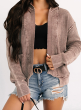 Load image into Gallery viewer, Pre-Order Chestnut Mineral Wash Exposed Seam Patchwork Knit Open Sweater Cardigan