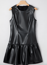 Load image into Gallery viewer, Pre-Order Black Faux Leather Ruffle Hem Sleeveless Mini Dress