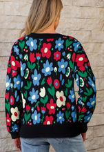 Load image into Gallery viewer, Pre-Order Black Floral Print V Neck Buttoned Short Cardigan Sweater