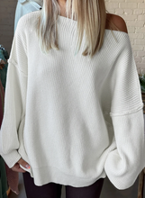 Load image into Gallery viewer, Pre-Order White Asymmetric Neck Drop Shoulder Baggy Slouchy Sweater