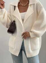 Load image into Gallery viewer, Pre-Order Beige Solid Color Knit Lapel Collar Single Button Sweater Cardigan