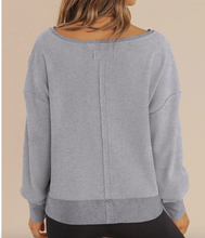 Load image into Gallery viewer, Pre-Order Waffle Knit Notched V Neck Drop Shoulder Solid Sweatshirt