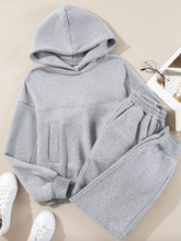 Load image into Gallery viewer, Pre-Order Navy Blue Solid Exposed Seams Hoodie and Joggers Activewear Set