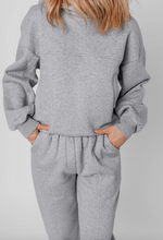 Load image into Gallery viewer, Pre-Order Navy Blue Solid Exposed Seams Hoodie and Joggers Activewear Set