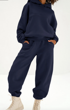 Load image into Gallery viewer, Pre-Order Navy Blue Solid Exposed Seams Hoodie and Joggers Activewear Set