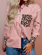 Load image into Gallery viewer, Pre-Order Striped Leopard Print Patchwork Button Up Womens Shirt