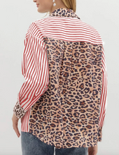 Load image into Gallery viewer, Pre-Order Striped Leopard Print Patchwork Button Up Womens Shirt