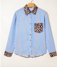 Load image into Gallery viewer, Pre-Order Striped Leopard Print Patchwork Button Up Womens Shirt