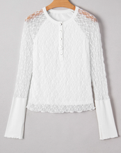 Load image into Gallery viewer, Pre-Order Sheer Lace Long Sleeve Slim Henley Tops