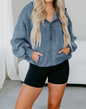 Load image into Gallery viewer, Pre-Order Half Zip Kangaroo Pocket Mineral Wash Baggy Hoods