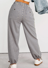 Load image into Gallery viewer, Pre-Order Khaki Stripe Button Patch Pocket Drawstring Elastic Waist Loose Pants