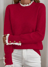 Load image into Gallery viewer, Pre-Order Sleet Lace Trim Patchwork Buttoned Cuffs Loose Sweater