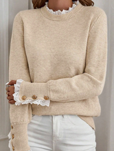 Load image into Gallery viewer, Pre-Order Sleet Lace Trim Patchwork Buttoned Cuffs Loose Sweater
