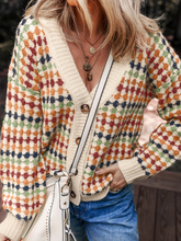 Load image into Gallery viewer, Pre-Order Multicolour Dotty Pattern Knit Button Front V Neck Sweater Cardigan