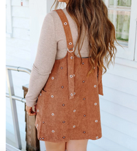 Load image into Gallery viewer, Pre-Order Gold Flame Flower Embroidered Corduroy Overall Mini Dress